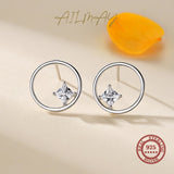 925 Silver Round Earrings Clear Zircon Wedding Jewelry