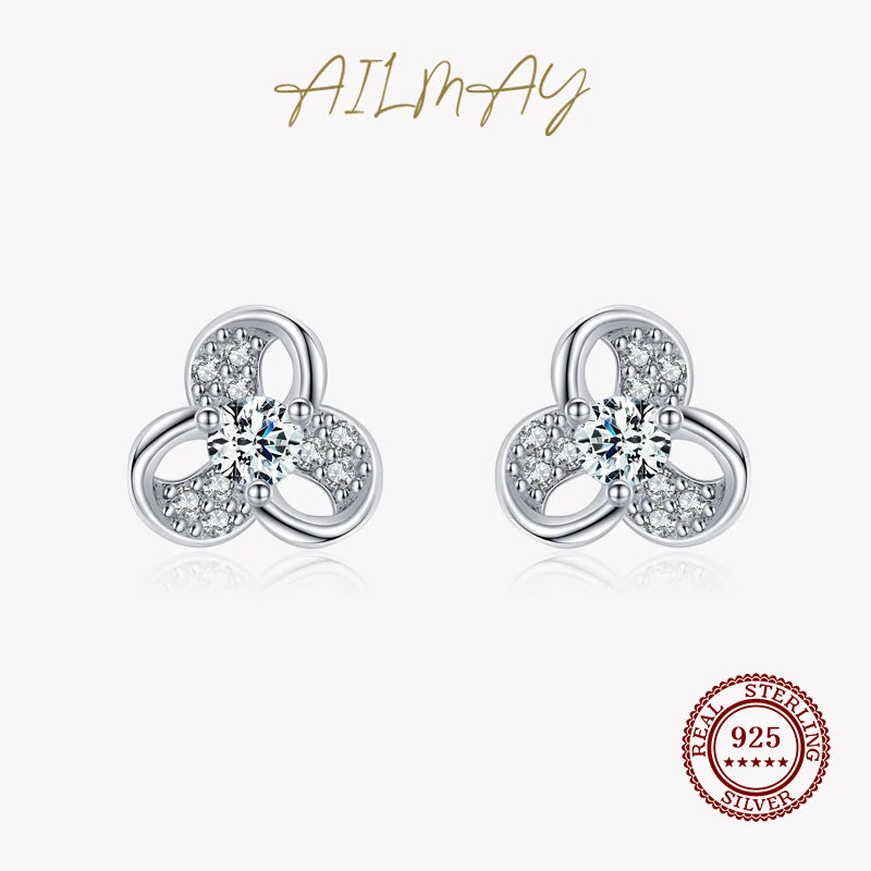 925 Silver Lucky Windmill Zircon Stud Earrings