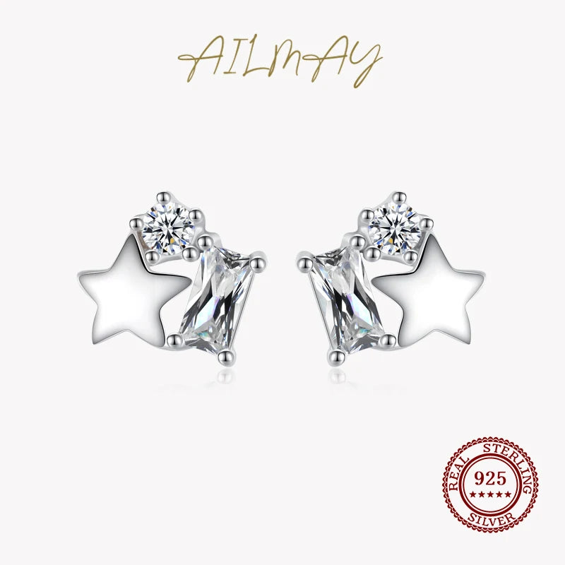 925 Silver Mini Love Hearts Stars Zircon Earrings