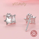 925 Silver Mini Love Hearts Stars Zircon Earrings