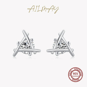 925 Sterling Silver Triangle Geometric Earrings with Clear CZ