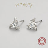 925 Sterling Silver Triangle Geometric Earrings with Clear CZ