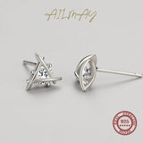 925 Sterling Silver Triangle Geometric Earrings with Clear CZ