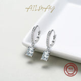 925 Silver CZ Rectangle Drop Earrings Wedding Jewelry