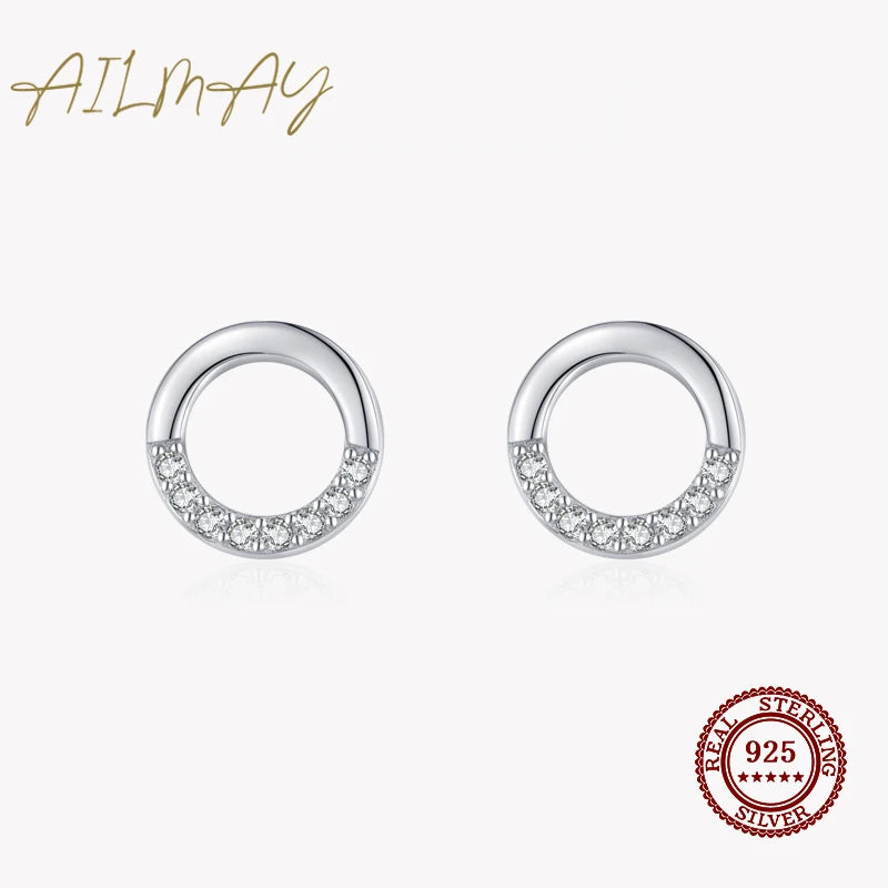 925 Silver CZ Stud Earrings for Women Girls