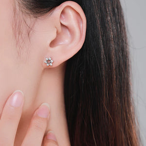 925 Sterling Silver Sparkling Stars Clear CZ Stud Earrings