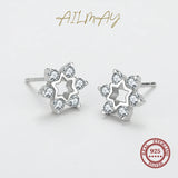 925 Sterling Silver Sparkling Stars Clear CZ Stud Earrings