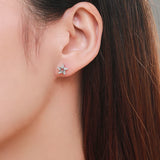 925 Silver Star Clear Zircon Stud Earrings Women Jewelry Gift