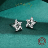 925 Silver Star Clear Zircon Stud Earrings Women Jewelry Gift