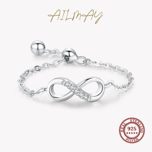 925 Sterling Silver Infinite Love CZ Chain Link Finger Ring