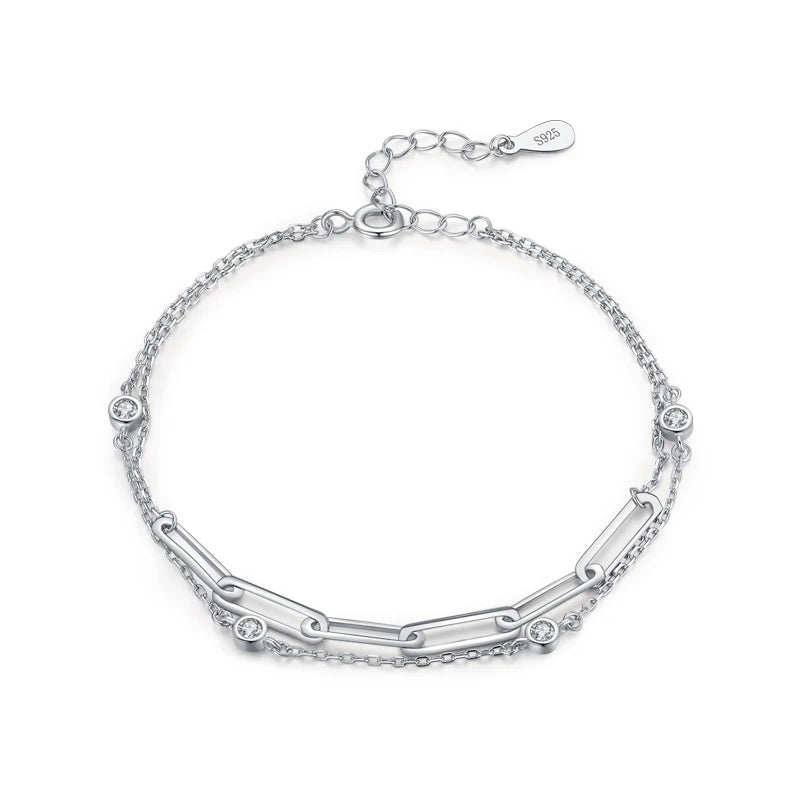 925 Sterling Silver Zirconia Chain Bracelet for Women