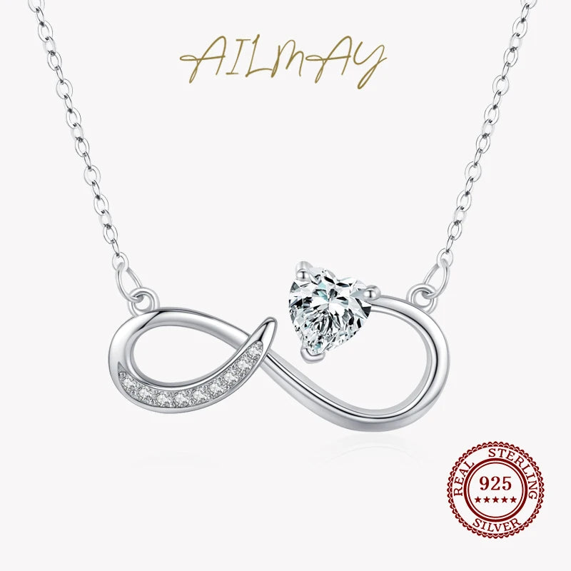 925 Silver Heart CZ Necklace Women Love Jewelry Gift