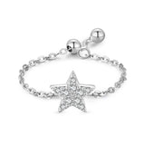 Women's 925 Sterling Silver Adjustable Chain Heart Star Moon Finger Ring
