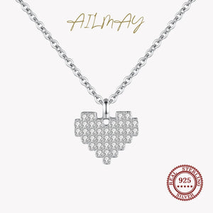 925 Silver Heart Pendant Necklace Clear CZ Women Wedding Jewelry