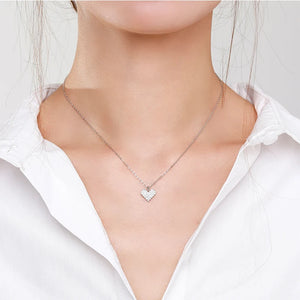 925 Silver Heart Pendant Necklace Clear CZ Women Wedding Jewelry
