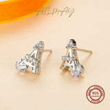 925 Silver Eiffel Tower Zircon Stud Earrings Minimalist Fine Jewelry
