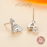 925 Silver Eiffel Tower Zircon Stud Earrings Minimalist Fine Jewelry