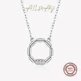 925 Silver Geometric Round Pendant Necklace Statement Minimalist Jewelry