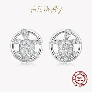 925 Silver Sea Turtle Zircon Stud Earrings Women Fine Jewelry
