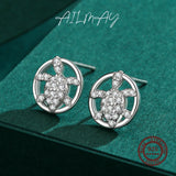 925 Silver Sea Turtle Zircon Stud Earrings Women Fine Jewelry