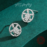 925 Silver Sea Turtle Zircon Stud Earrings Women Fine Jewelry