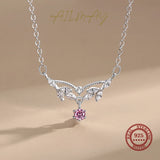 925 Silver Pink Zircon Water Drop Necklace For Women