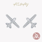 925 Silver Plane Zircon Stud Earrings for Women