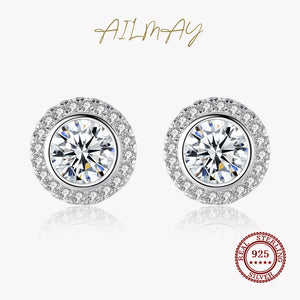 925 Silver Round CZ Earrings for Women Wedding