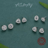 925 Silver Triangle Stud Earrings Zircon Wedding Jewelry