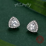 925 Silver Triangle Stud Earrings Zircon Wedding Jewelry