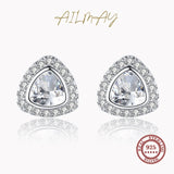 925 Silver Triangle Stud Earrings Zircon Wedding Jewelry