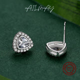 925 Silver Triangle Stud Earrings Zircon Wedding Jewelry