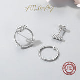 925 Silver CZ Stud Earrings Geometric Round Sparkling Women Party Jewelry