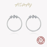 925 Silver CZ Stud Earrings Geometric Round Sparkling Women Party Jewelry