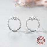 925 Silver CZ Stud Earrings Geometric Round Sparkling Women Party Jewelry