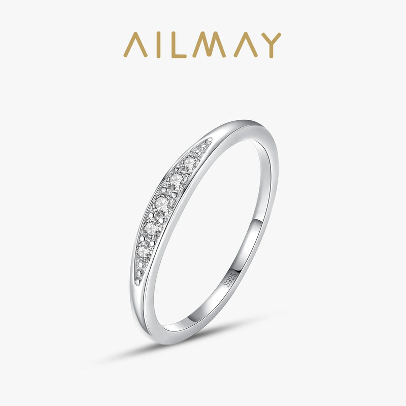 925 Silver Zircon Stackable Finger Ring Women Minimalist Jewelry