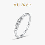 925 Silver Zircon Stackable Finger Ring Women Minimalist Jewelry
