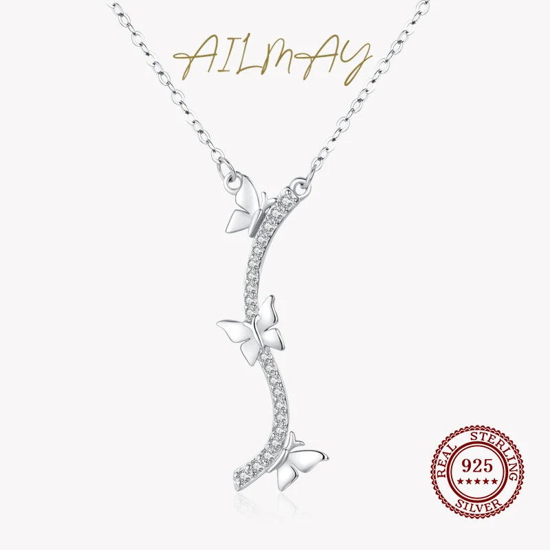 Butterfly & Tree 925 Silver Pendant Necklace Zircon Jewelry