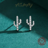 925 Silver Cactus Zircon Stud Earrings Anti-allergy