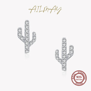 925 Silver Cactus Zircon Stud Earrings Anti-allergy