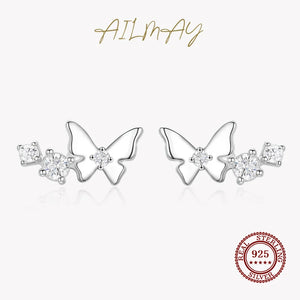 925 Silver CZ Butterfly Earring Romantic Wedding Jewelry