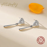 925 Silver CZ Triangle Stud Earrings Wedding Jewelry