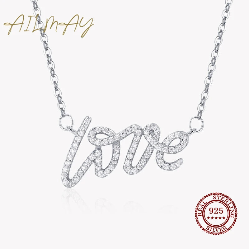 925 Silver Love Letter CZ Pendant Necklace Wedding Engagement