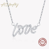 925 Silver Love Letter CZ Pendant Necklace Wedding Engagement