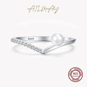 925 Silver CZ & Pearl Water Drop Rings Women Wedding Jewelry