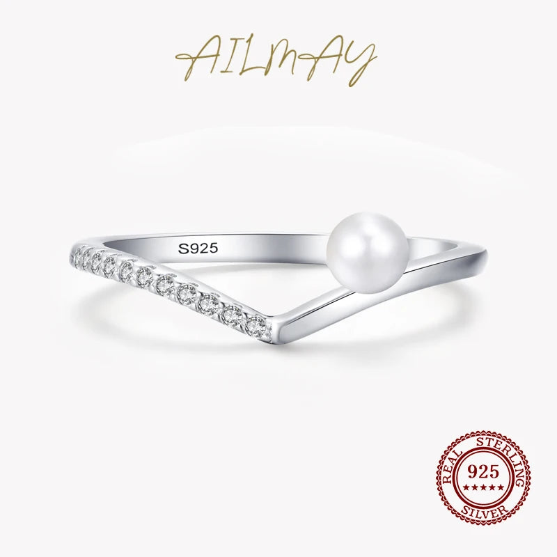 925 Silver CZ & Pearl Water Drop Rings Women Wedding Jewelry