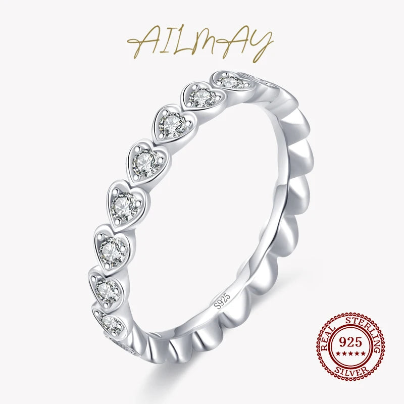 925 Silver CZ Heart Stackable Ring For Women Wedding Jewelry
