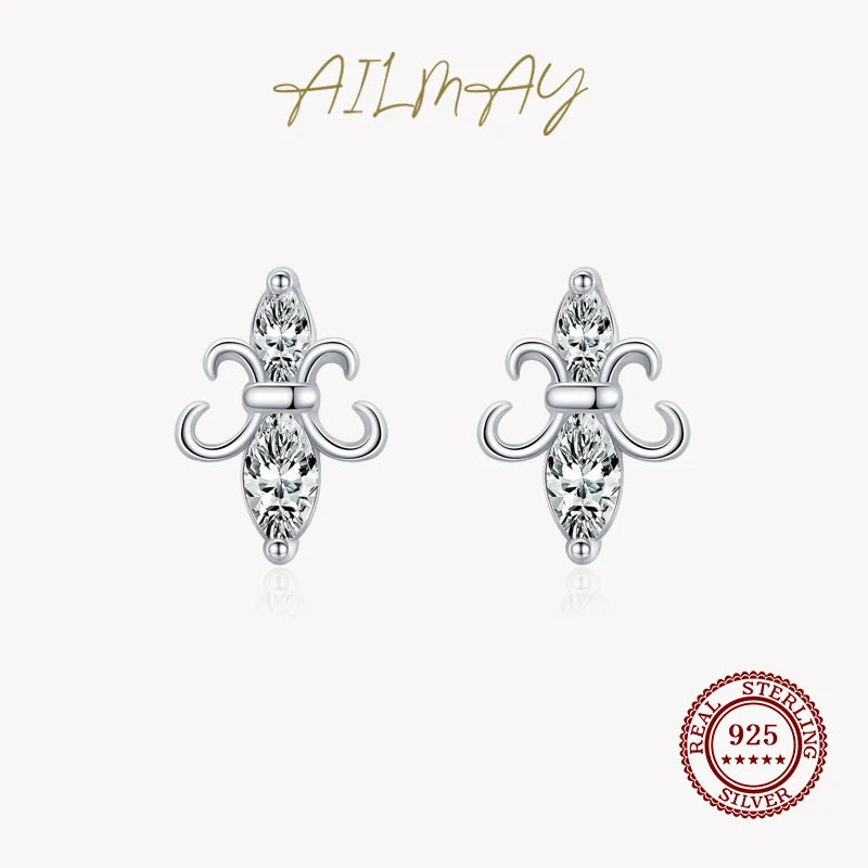 925 Silver Crown CZ Stud Earrings Anti-allergy