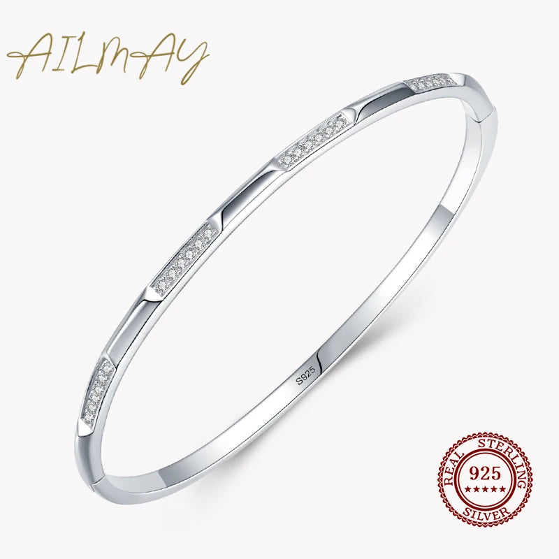 925 Silver CZ Geometric Bracelet Minimalist Style