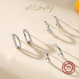 925 Silver CZ Geometric Line Earrings Wedding Jewelry
